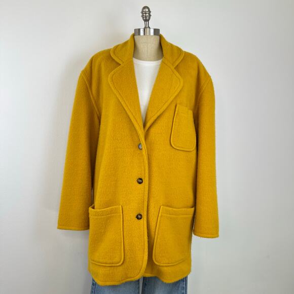 Vintage Adrienne Vittadini Yellow Wool Blend Button Front Collared Jacket (L) - Picture 10 of 15